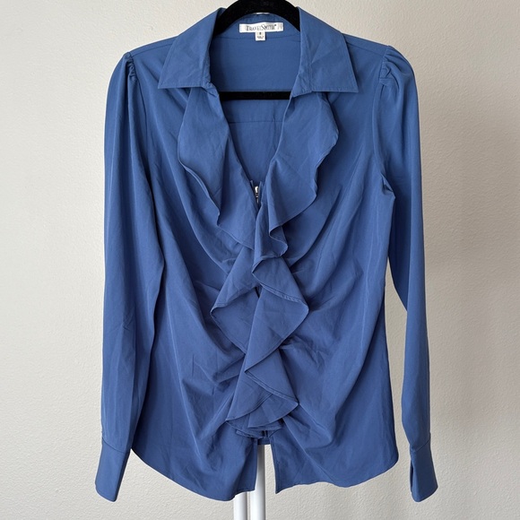 TravelSmith Blue Ruffled Blouse - Picture 1 of 12
